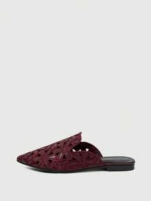 Giày mũi nhọn thêu họa tiết, kiểu dáng thường ngày, đa năng dành cho nữ, thích hợp đi làm. - Rượu vang đỏ 3 - Xem 2