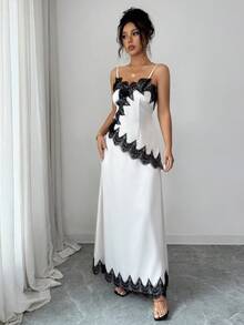 Selianne Conjunto de Saia Minimalista Estilo A-Line com Recortes de Renda Sem Mangas, Adequado para Encontros, Reuniões, Aniversários, Primavera/Verão - Damasco - Visão 4