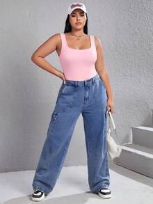 SHEIN EZwear 大码女式纯色休闲百搭连体衣，适合日常穿着 - 玫紅色 - 查看 5