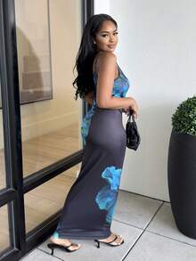 Alexandranx 2025春夏新款女装度假连衣裙，优雅花卉印花休闲简约无袖长裙 - 彩色 - 查看 5