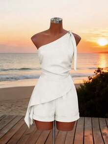 Lunelith SHEIN Lunessa 2pcs Women Spaghetti Strap Top And Shorts Set - White - View 3