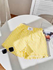 SHEIN EZwear 3件套女士系带宽松休闲荷叶边刺绣短裤套装，纯色、条纹、拼接图案，适合日常通勤、约会、派对、秋冬夏、圣诞节、新年、感恩节、聚会、婚礼、海滩、毕业典礼、时尚、优雅、休闲、外出、约会、预订、通勤、闪亮、情人节、优雅、度假、休闲、Y2K、外出、毕业典礼等场合。 - 彩色 - 查看 3