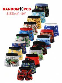 10 chiếc/gói Quần lót boxer thoải mái in hình khủng long hoạt hình cho bé trai - Nhiều màu - Xem 1