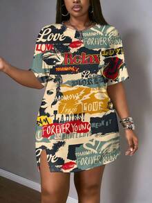 SHEIN PETITE CURVE 大码夏季休闲印花连衣裙 - 彩色 - 查看 4