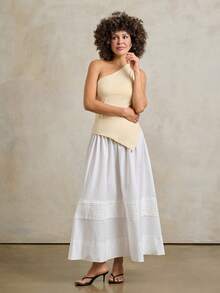 Rouah Women's One Shoulder Asymmetric Hem Top Lemon Yellow Sleeveless Fitted Jersey Bodice For Summer Vacation - Yellow - View 3