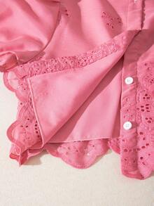 SHEIN Children's Pink Summer Cute Vacation Holiday Korean Edition Fashion Short Sleeved Forest Style Top Paired With Versatile Skirt Set For Girls Outfit - Hot Pink - View 4