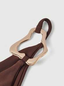 ROMWE Avant Women's Summer Bikini Set, Made Of Solid Color High Elastic Fabric, Decorated With Metal Accessories, Sexy And Hot Girl Y2K Bikini Set, Suitable For Party, Music Festival, Women's Beach Outfit, Women's Holiday Outfit, Women's Beach Wear, Women's Summer Beach Bikini, Outdoor Water Sports Or Surfing Clothing For Summer Vacation - Brown - View 8