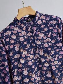 Al Najma 女士休闲碎花端庄长袖阿拉伯长裙，秋季蓝色碎花连衣裙，田园风连衣裙 - 彩色 - 查看 6