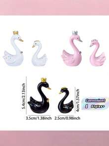 SHEIN 2件組迷你情侶皇冠與天鵝桌面裝飾品，尺寸：4cm(1.57in)-5.4cm(2.13in)，多用途蛋糕、烘焙與車內裝飾，情人節、婚禮與生日理想禮物 - 粉色 - 查看 4