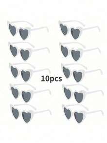 10pcs Cute And Interesting Heart-Shaped Decorative Fashion Glasses For Both Men And Women, Suitable For Wedding Parties, Dance Parties, Etc., In White Color, Christmas - Multicolor - View 9