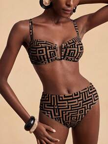 Travachic Women's Geometric Print Swimwear Set, Suitable For Beach Vacation - Multicolor - View 4