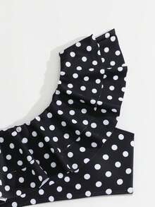 SHEIN Bộ bikini chấm bi cho bé gái tuổi teen, chất liệu vải dệt kim, dây đeo bèo nhún, đồ bơi 2 mảnh, thích hợp cho bơi lội, bãi biển, hồ bơi, kỳ nghỉ hè, tiệc tùng. - Đen và trắng - Xem 3