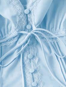 GlowEve Women's V-Neck Ruffle Trim Vacation Blouse - Baby Blue - View 5