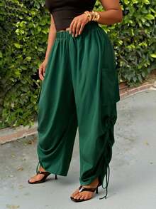Slaydiva 春夏新款音乐节、复活节、西部风、游牧风、生日派对、毕业典礼、校园风、学生装、日常休闲、百搭基础款、休闲、邮轮旅行、海滩、日光浴、爆款、街头风、早午餐、机场、派对及假日，新款时尚女式工装裤，带口袋，宽松腰身，大码 - 绿色 - 綠色 - 查看 6