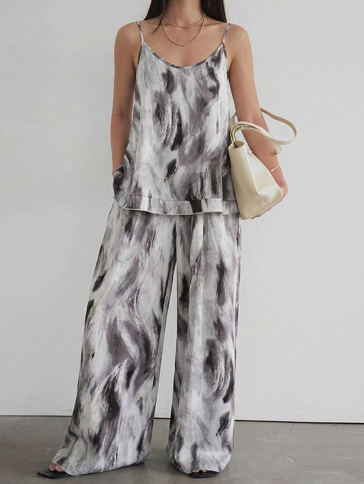 Women's Loose A-Line Camisole & Shorts Set, Tie-Dye Fabric, Vacation Beach Style, Spring & Summer Lounge Sets For Women