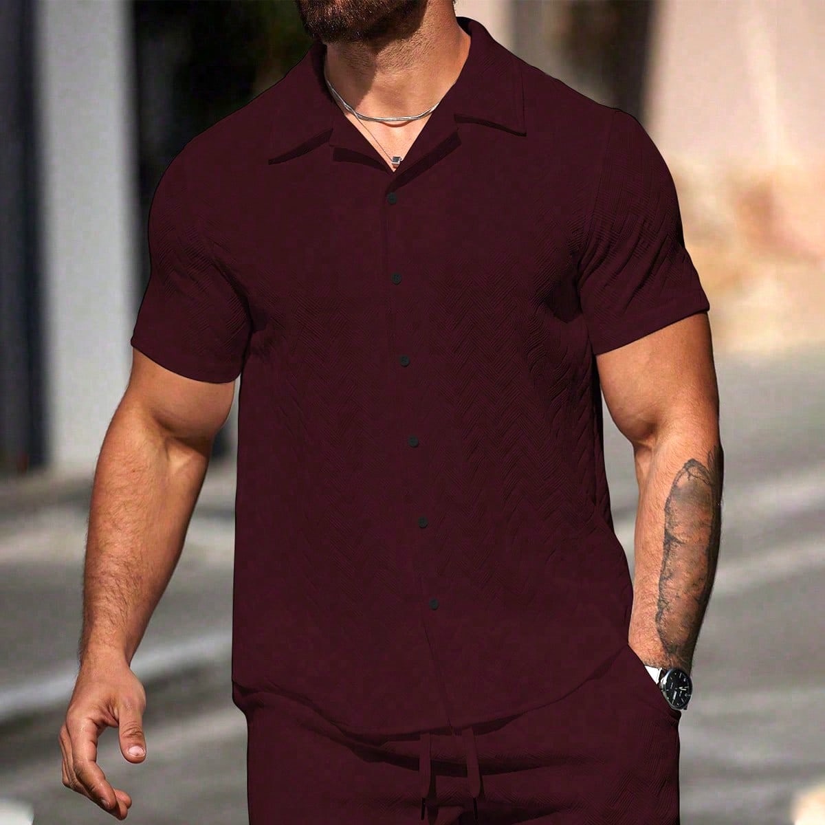 Camisa casual de manga corta con botones delanteros de unicolor, versátil para el verano