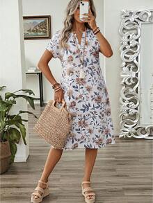 EMERY ROSE Đầm midi tay ngắn cổ chữ V in hoa dành cho nữ, thích hợp cho mùa hè. - Nhiều màu - Xem 6
