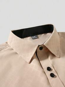 Manfinity Mode Camisa formal de manga larga con bolsillo delantero y botonadura sencilla para hombre, para negocios y ceremonias - Caqui - Ver 4