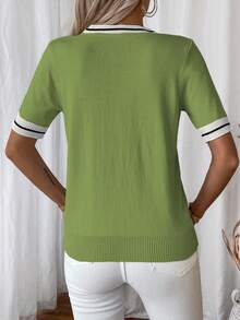 EMERY ROSE Women's White Short Sleeve V-Neck Casual Basic Sexy Loose Knit Top, Suitable For Summer Daily Wear Golf - Green - View 2