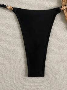 Swim SXY Quần bikini cạp cao trang trí kim loại - màu đen - Xem 3