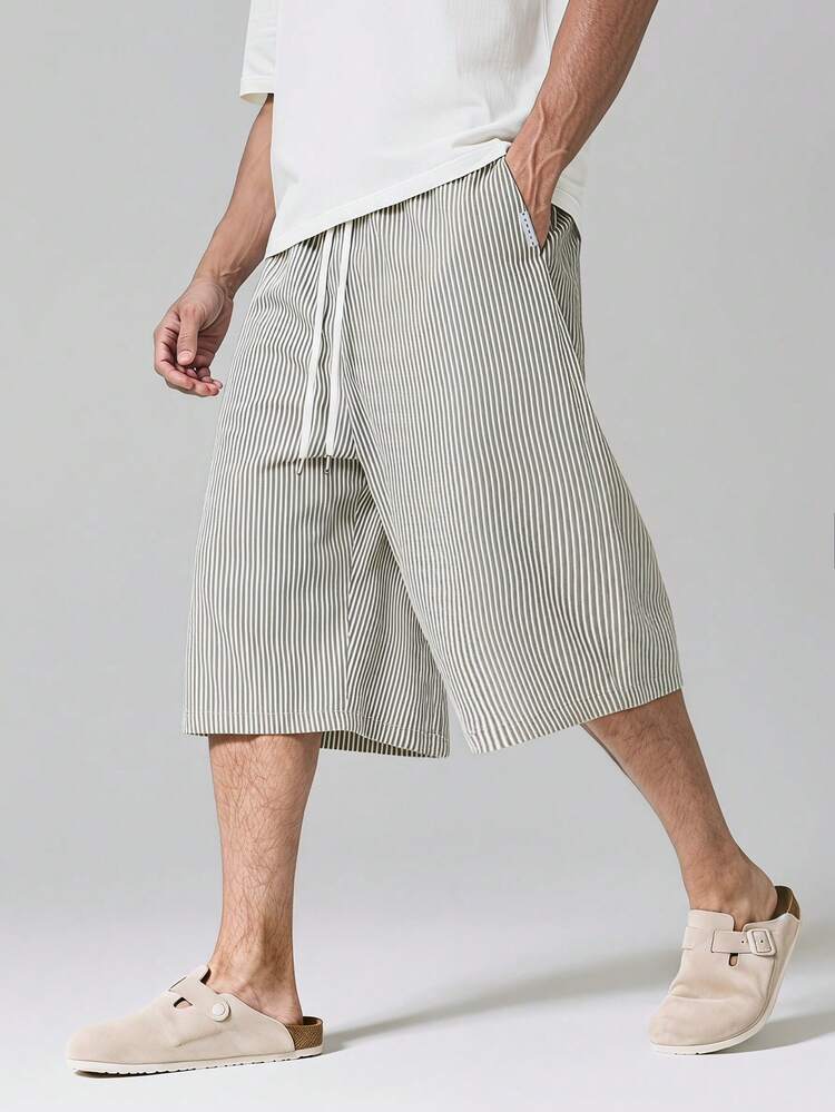 SUMWON Striped Drawstring Bermuda Shorts With Elastic Waist