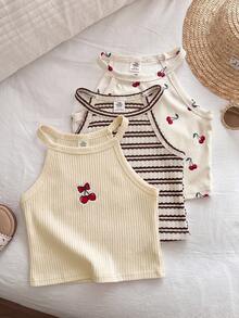 THE HAPPY LOOK Bộ 3 áo hai dây dệt kim mềm mại in hoa cho bé gái. - Màu nâu  Mocha - Xem 6