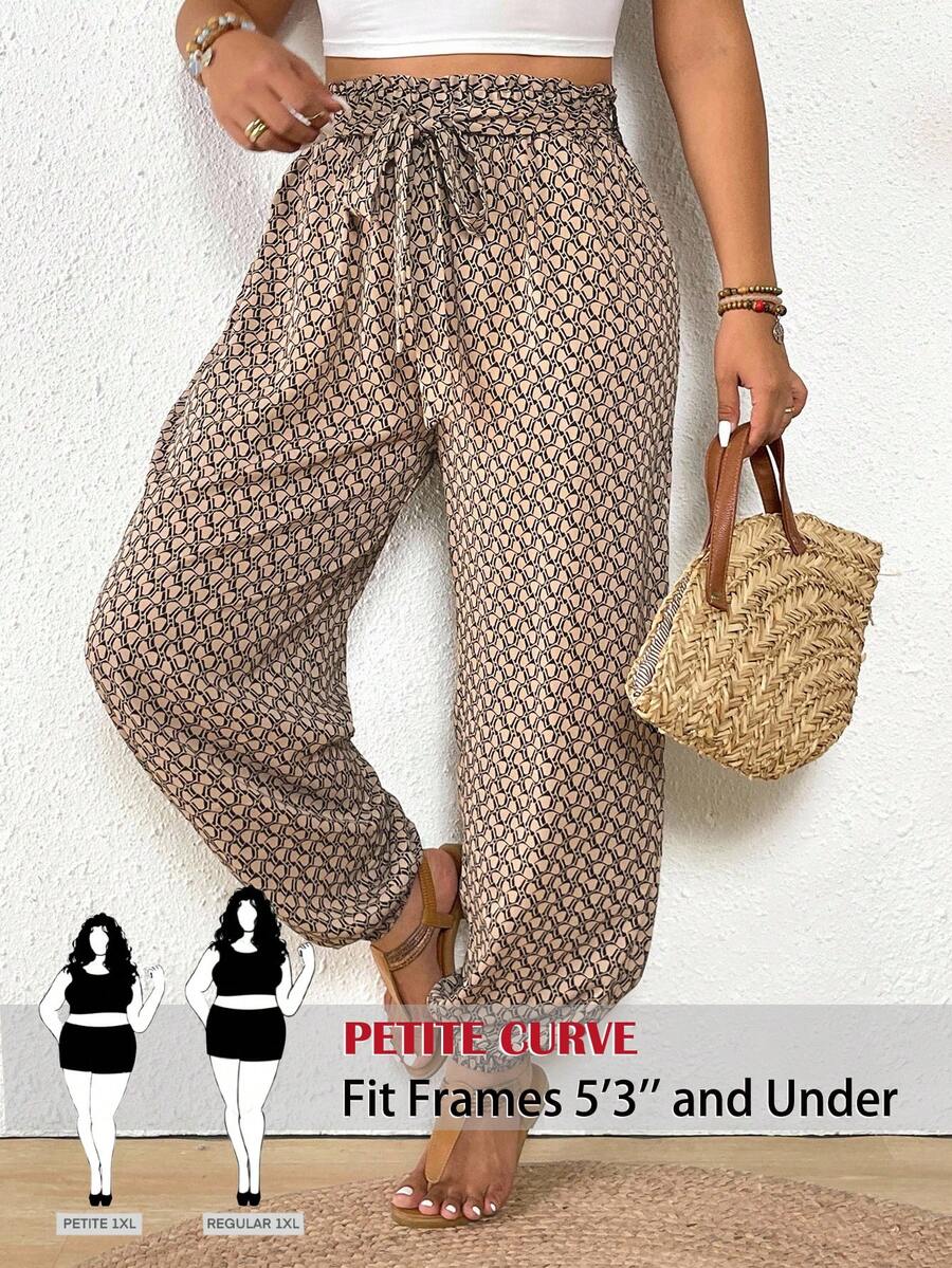 SHEIN PETITE CURVE Quần ống rộng cạp chun, quần jogger, dáng suông - Nhiều màu - Xem 1
