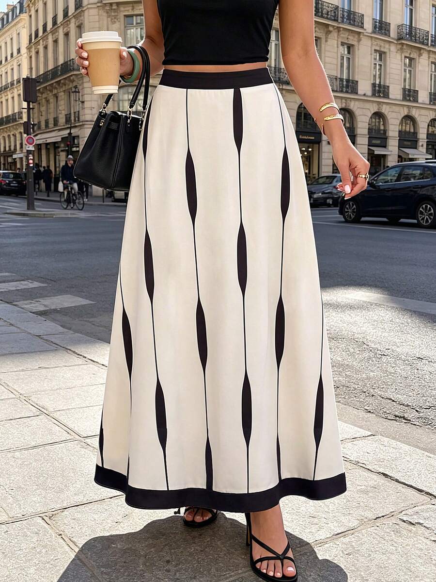 Selianne Women's Elegant Commuting Office Contrast Color Print A-Line Skirt, Spring/Summer - Multicolor - View 1