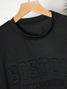 Bộ đồ hè Vacaura 2 món cho bé trai, hàng mới về, áo thun ngắn tay và quần dài thể thao dáng rộng in chữ Boston 3D nổi bật màu mơ, phù hợp cho bé trai tuổi teen. - màu đen - Xem 5