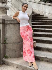 Marta Soriano Women Elegant Floral Print Low Waist Skirt Summer Summer Outfits Summer Clothes Beach Outfits For Woman  Beach Vacation Vacation Outfits Woman Boho Tropical Vacation Woman Clothe Tropical Vacation Woman Clothe Floral - Pink - View 6