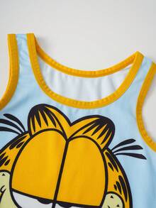 GARFIELD | SHEIN 2件套男童印花背心和印花短裤套装，品牌联名款 - 藍色 - 查看 3