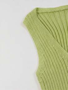 Franclia Chaleco elegante de corte ceñido para mujer, de color amarillo claro, de escote en V, de estilo minimalista y versátil, apropiado para el uso diario - Verde - Ver 5