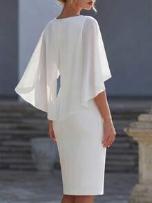 SHEIN Đầm thanh lịch nữ, Đầm dự tiệc nữ, Đầm mùa hè nữ, Đầm trắng cổ tròn nữ, Đầm choàng nữ, Đầm dự tiệc cưới nữ, Đầm màu trơn nữ, Đầm ôm sát nữ, Đầm họa tiết gạch nữ - trắng - Xem 2