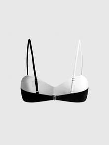 ROMWE Avant 2pcs Bikini Seksi dengan Warna Kontras, untuk Liburan Pantai Musim Panas - Hitam dan Putih - View 7