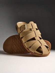 Denimoi Giày sandal đế bằng dệt phong cách La Mã cổ điển cho nữ - Màu be - Xem 8