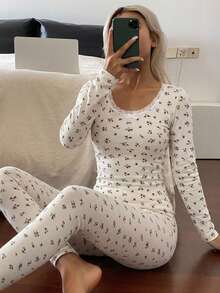DAZY Bộ đồ ngủ nữ ôm sát, viền ren hoa, 2 món - Màu vàng - Xem 3