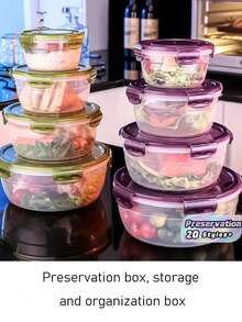 SHEIN Recipientes de almacenamiento de alimentos transparentes de color púrpura y verde, recipientes herméticos redondos con tapas para mantener los alimentos frescos, los mejores recipientes para alimentos para mantener los alimentos frescos, tazones de mezcla de plástico, recipientes de almacenamiento de cocina apilables a prueba de fugas y reutilizables, aptos para microondas, congelador y lavavajillas, adecuados para almacenar perejil, frutas, pan, huevos y talla grande. - Multicolor - Ver 17