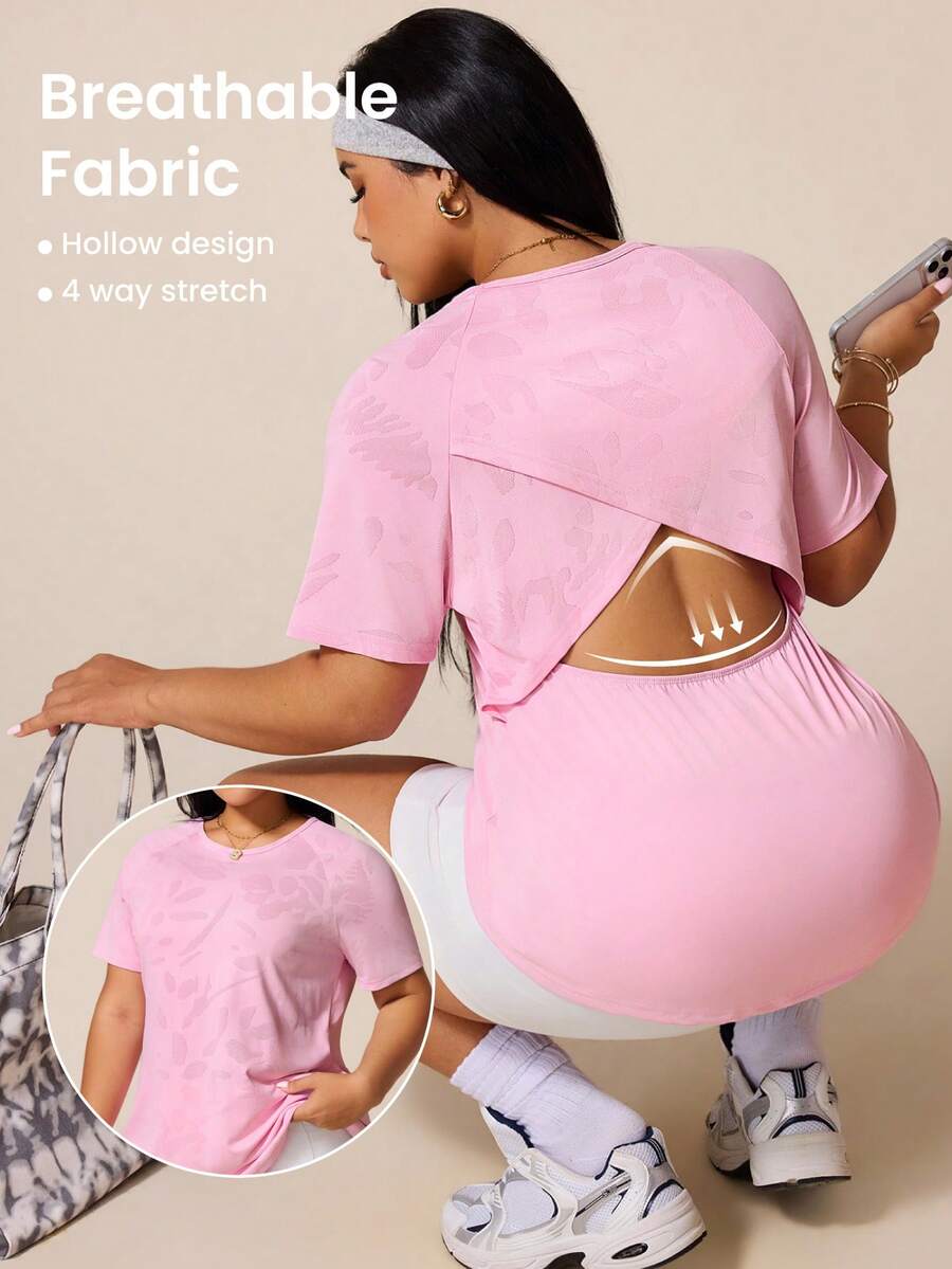 Rhythm Era Plus Size Round Neck Raglan Sleeve Casual Summer T-Shirt For Women - Pink - View 1