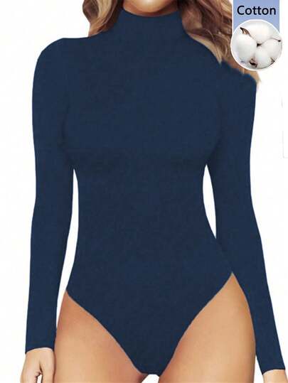 EMERY ROSE Body de manga larga de unicolor y estilo minimalista para mujer, para uso diario