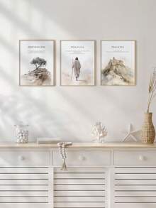 3PCS Frameless Canvas Jesus Portrait Nature Landscape Boho Style Wall Art Set For Christian Living Room Office Study Bedroom Birthday Graduation Gift Home Decor Wall Hanging - one size fits all - View 3