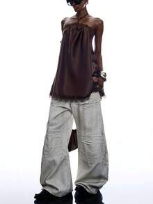 LYSMO 2026 New Arrive Minimalism Spring/Summer Solid Color Halter Spaghetti Strap Backless Sleeveless Fashion Dress Going Out Club Night Out Party - Coffee Brown - View 5
