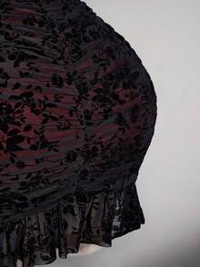 ICON Vestido ajustado con cuello cuadrado, estilo gótico oscuro Y2K, de malla y fruncido para mujeres de talla grande - Burdeos - Ver 9
