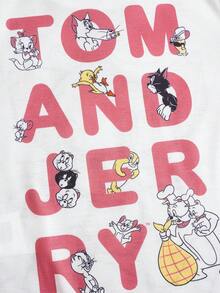 TOM & JERRY X SHEIN Áo thun tay ngắn cổ tròn in hình hoạt hình dành cho bé gái - Nhiều màu - Xem 5