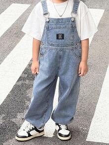 Young BoyLoose Fit Light Blue Denim Overalls With Adjustable Straps - Light Wash - View 5