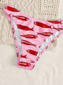 Swim Mod New Spring/Summer Fish Print Spaghetti Strap Twist Front Low Waist Bikini 2-Piece Swimwear Set - Multicolor - View 4