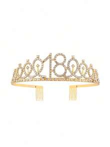2 Peças Conjunto de Faixa de 18 Anos e Tiara de Coroa de Strass - Fita de Aniversário Feliz Dourada Brilhante com Broche de Rainha, Tiara Brilhante para Mulheres e Meninas, Decorações de Festa de Aniversário de Marco, Acessório de Foto Sweet 18, Presente de Aniversário para Ela, Suprimentos para Despedida de Solteira e Ano Novo - Multicolor - Visão 5