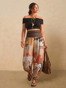 Travachic Plus Size Tropical Print Harem Pants, Casual Holiday Boho Pants For Women Women's Summer Pants Wrap Around Pants Women's Pants Withe Pants - Multicolor - View 6