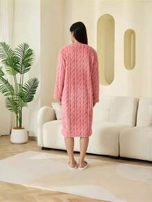 Bata gruesa y cálida para mujer en invierno, bata de baño de felpa larga, ropa de estar en casa con bolsillos, bata de estar en casa suave y esponjosa, camisón holgado y acogedor - Multicolor - Ver 6