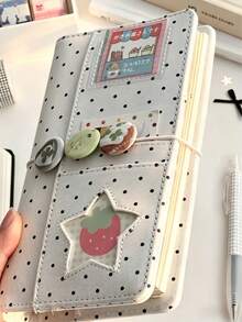 Muroi Mono Korean Style Polka Dot Denim A6 Notebook, Polka Dot Cloth Notebook Shell, Simple Korean Style Polka Dot Cloth A6 Loose Leaf Notebook, Student High-Value DIY Notebook, Portable Notebook, Adjustable Cover For Notebook, Front And Rear Storage Function Metal Loose Leaf Clip, Sturdy And Durable Diary Notebook Material, Daily Writing Travel Diary School Office Supplies, Birthday And Back To School Season Simple Style Notebook Gift. - multicolor - View 3