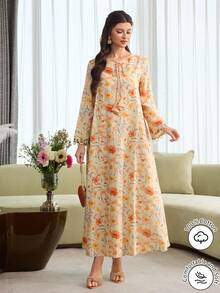 Al Najma Boat Neck Casual Vacation Long Sleeve Dress With Headscarf, Spring/Summer Abaya Dubai Abaya Plus Size - Multicolor - View 4